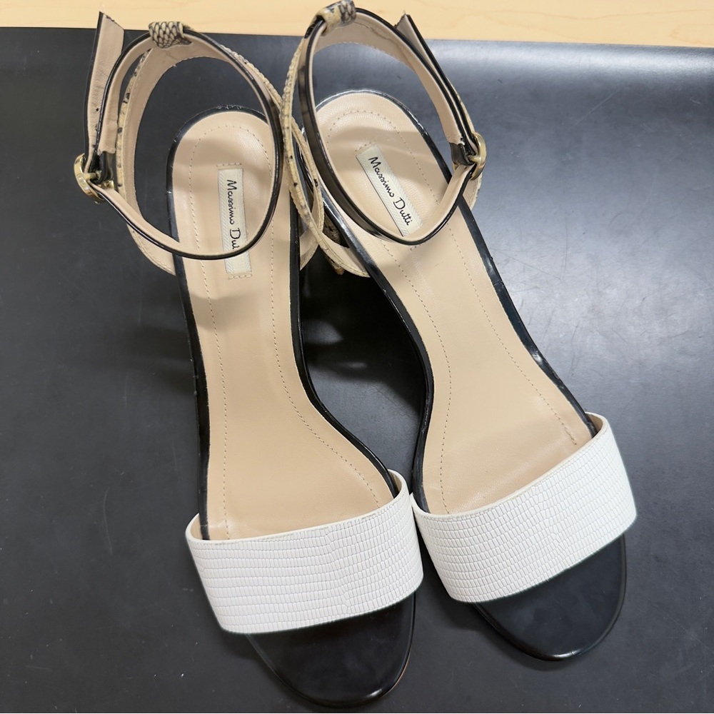 Massimo Dutti Black & White Snake Print Block Heel Sandals 40 / 9